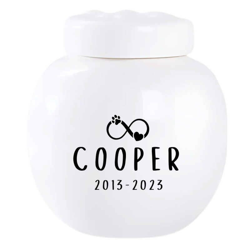 Custom Ceramic Dog Urn – Personalised Pet Cremation Urn for Ashes with Name, Dates & Eternal Love Design