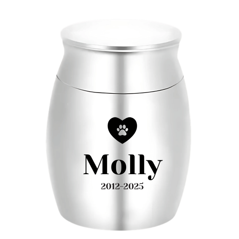 Personalised Dog Urn with Engraved Name, Dates & Paw Heart Design - Mini Keepsake Urn