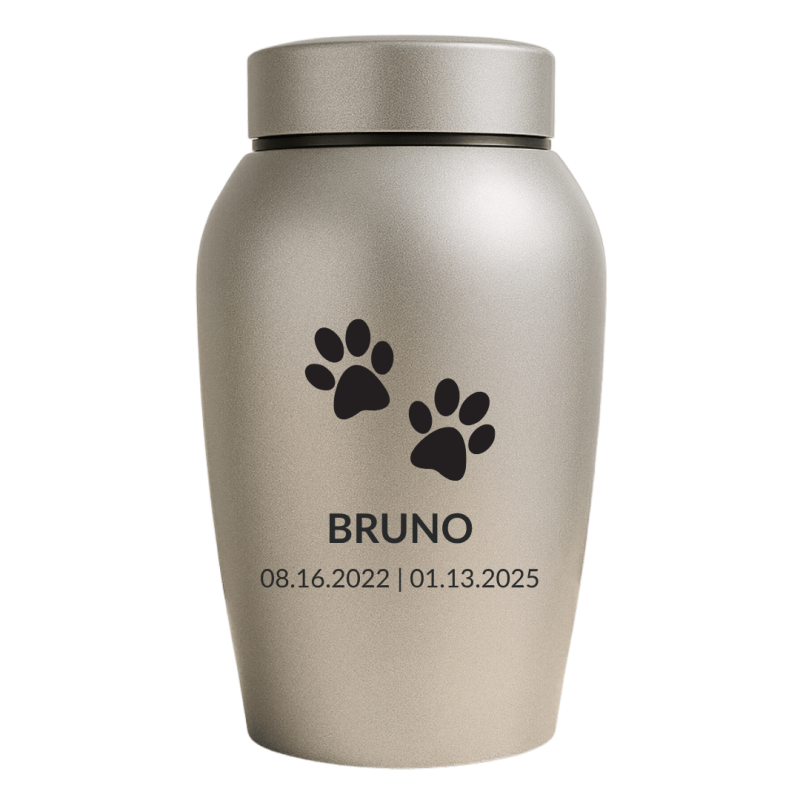 Personalised Dog Urn with Engraved Name, Dates & Paw Print Design  – Pet Memorial Stainless Steel Urn