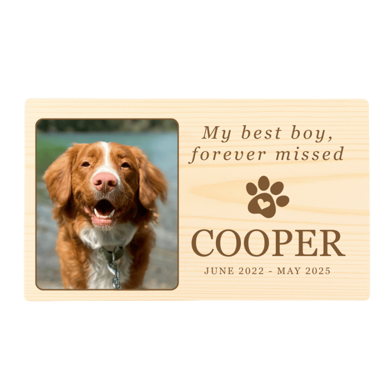 Personalised Light Wood Dog Urn with Photo – Custom Memorial Box with Tribute, Name & Dates