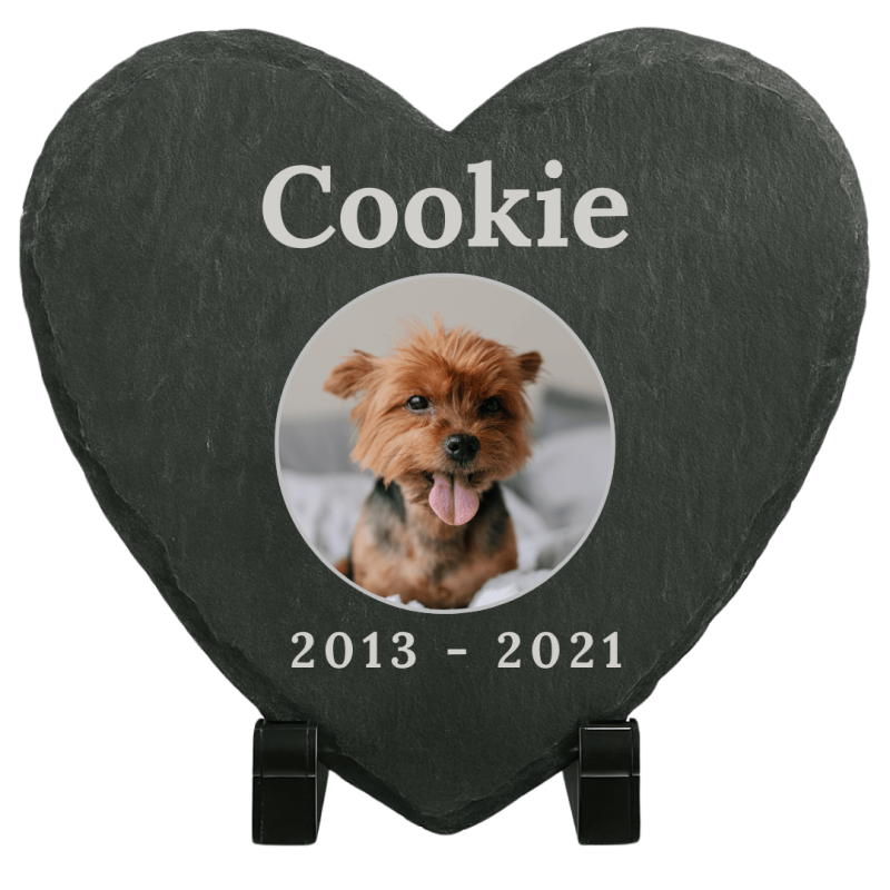 Personalised Heart Slate Dog Memorial Plaque – Pet Memorial Gift with Photo, Engraved Name & Dates