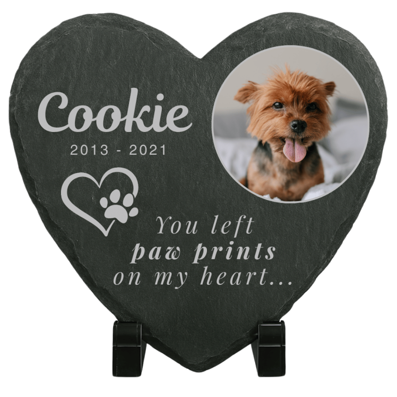 Personalised Heart Slate Dog Memorial Plaque – Pet Memorial Gift with Photo, Engraved Name, Dates & Tribute