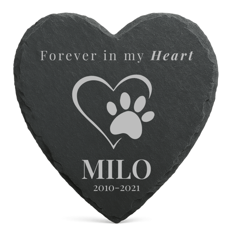 Personalised Heart Dog Grave Marker – Slate Pet Memorial Garden Plaque with Name, Dates & Tribute