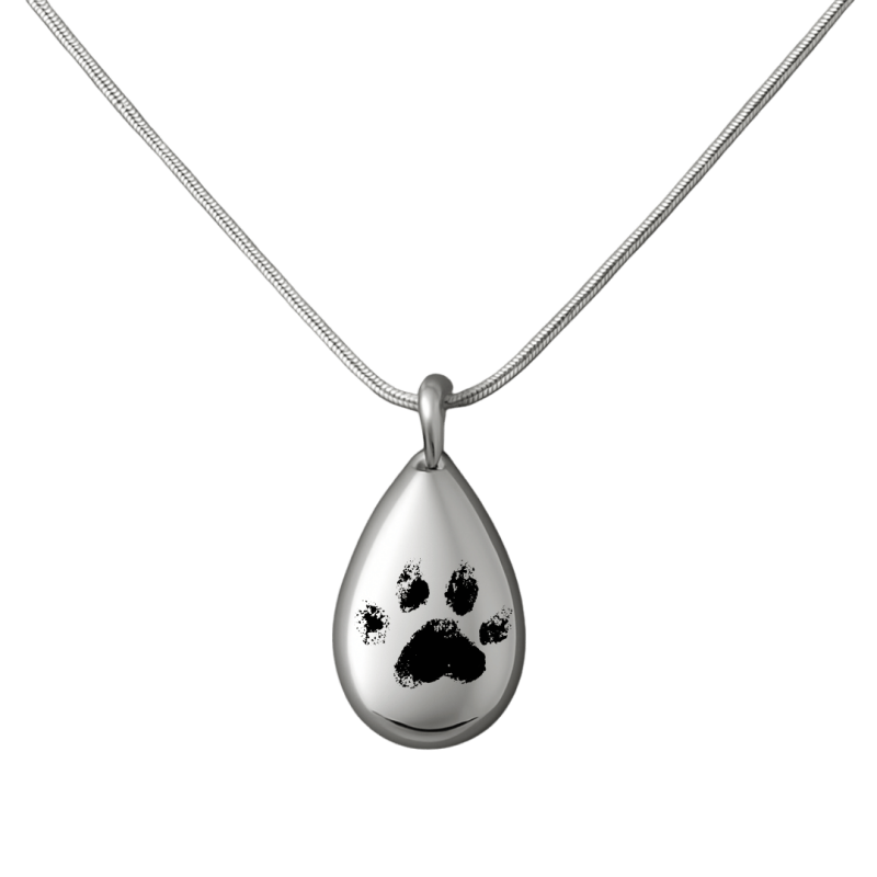 Collier urne funéraire pour cendres de chien goutte personnalisé – Bijou commémoratif avec empreinte de patte gravée