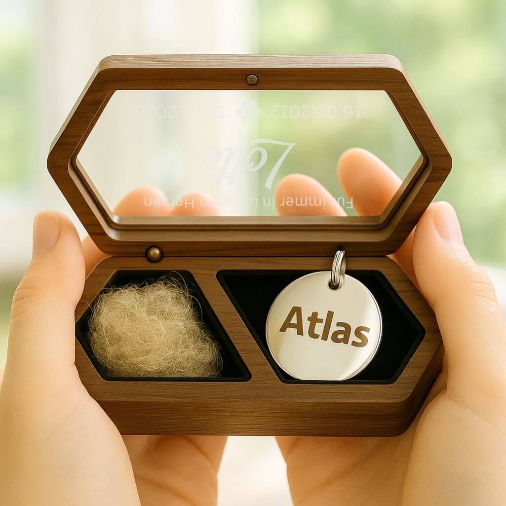 Coffret souvenir en bois pour chien personnalisé avec motif mini pattes de chien – Nom, dates & message gravés