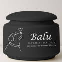 Urne funéraire pour chien personnalisée en céramique – Urne pour chien avec nom, dates, illustration minimaliste & message