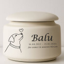 Urne funéraire pour chien personnalisée en céramique – Urne pour chien avec nom, dates, illustration minimaliste & message
