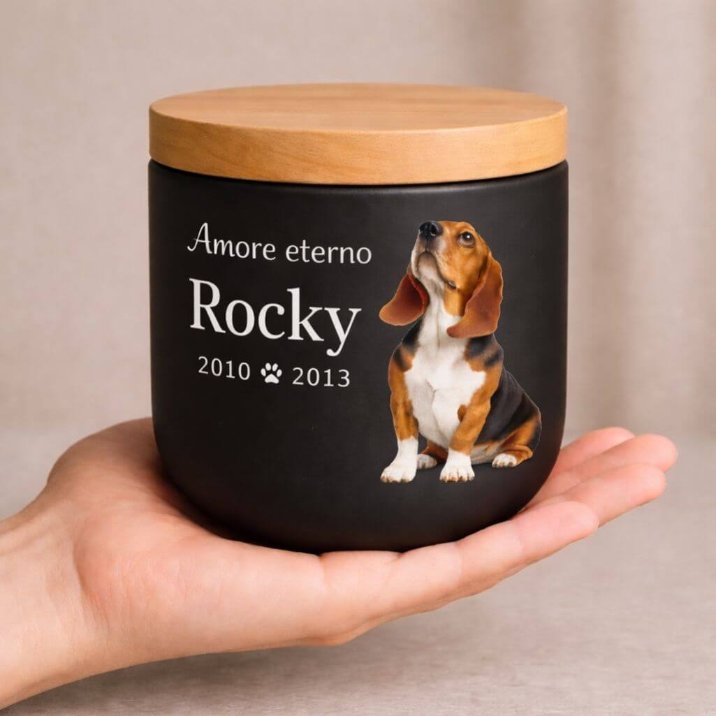 Personalised Ceramic Dog Urn with Photo – Pet Cremation Urn for Ashes with Name, Dates & Tribute