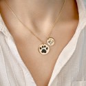 Collier commémoratif double rond patte de chien personnalisé – Empreinte de patte, nom & dates gravés