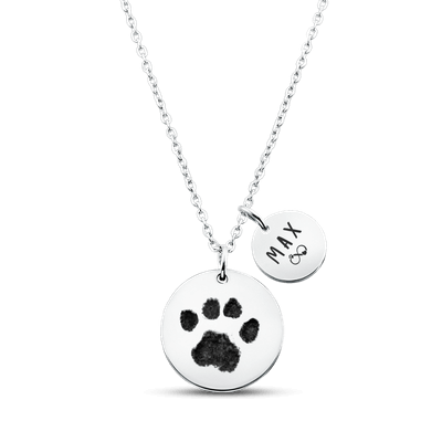 Collier commémoratif double rond patte de chien personnalisé – Empreinte de patte, nom & dates gravés