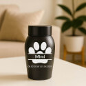 Urne pour chien en acier inoxydable personnalisée avec dates, nom & motif empreinte de patte