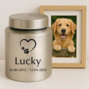 Personalised Dog Urn – Engraved Stainless Steel Memorial Urn  with Heart Paw Icon, Name & Dates