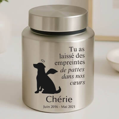 Urne pour chien cylindrique en acier inoxydable...