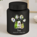 Personalised Dog Urn with Photos in a Paw-shaped Frame – Engraved Cylinder Stainless Steel Memorial Urn  with Name & Dates