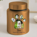 Personalised Dog Urn with Photos in a Paw-shaped Frame – Engraved Cylinder Stainless Steel Memorial Urn  with Name & Dates