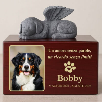 Personalised Wooden Dog Urn Box with Angel Dog...