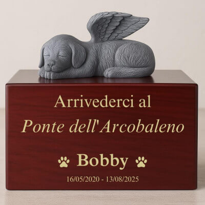Personalised Wooden Dog Urn Box with Angel Dog...