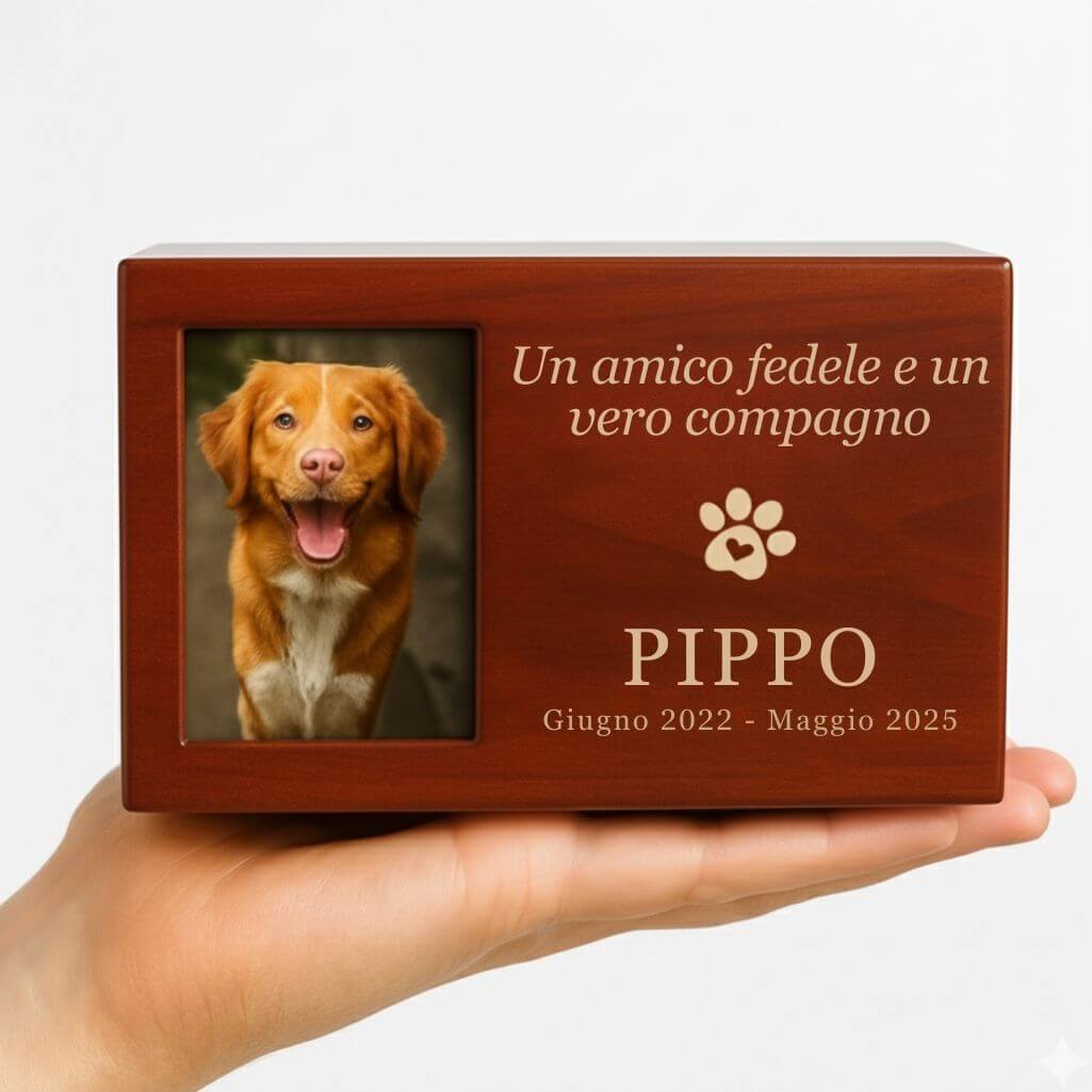 Personalised Wooden Dog Urn Box with Photo – Engraved Memorial Box for Ashes with Name, Dates & Tribute