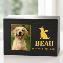 Urne funéraire pour chien en bois noir personnalisée​ avec photo – Coffret souvenir unique avec chien ange, nom & dates