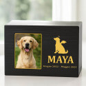 Personalised Black Wooden Dog Urn with Photo – Custom Memorial Box with Angel Icon, Name & Dates
