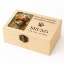 Urne funéraire pour chien en bois clair personnalisée​ avec photo – Coffret souvenir unique avec nom, dates & message