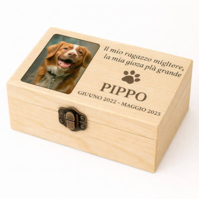 Personalised Light Wood Dog Urn with Photo –...