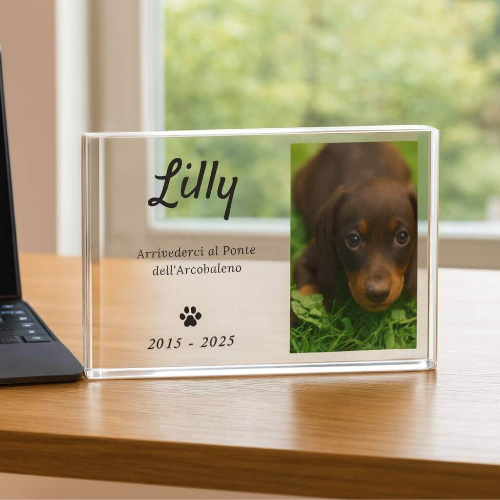 Personalised Dog Memorial Gift – Landscape Pet Memorial Acrylic Plaque with Photo, Name & Dates
