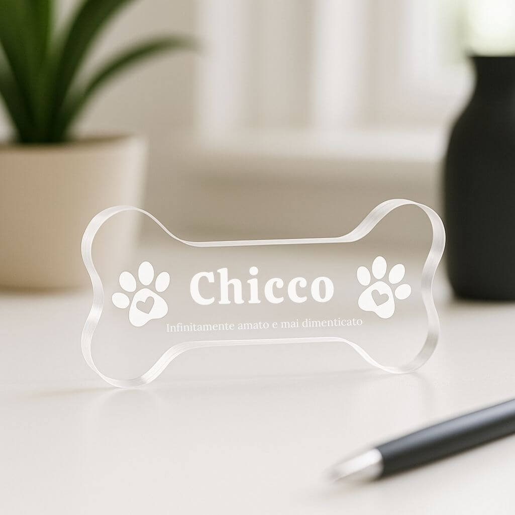 Personalised Dog Memorial Gift - Bone-Shaped Engraved Pet Memorial Acrylic Plaque with Name, Dates & Tribute