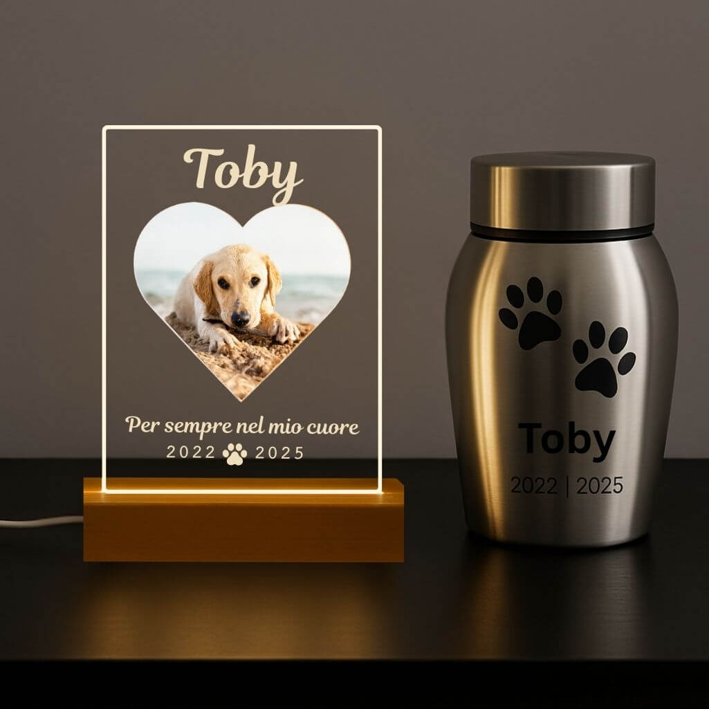 Personalised Dog Memorial Light with Photo – Rectangular LED Pet Tribute Lamp with Engraved Name & Dates on Acrylic Plaque