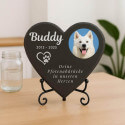 Pierre commémorative chien cœur personnalisée – Plaque souvenir en ardoise chien avec photo, nom, dates & message gravés