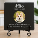 Pierre commémorative chien carrée personnalisée – Plaque souvenir en ardoise chien avec photo, nom gravé, dates & message