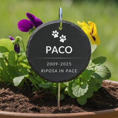 Personalised Round Dog Grave Marker with Metal...
