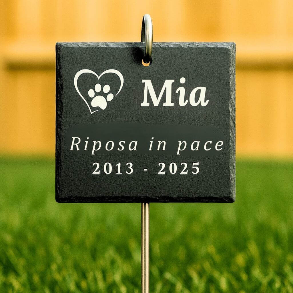 Personalised Square Dog Grave Marker with Metal Hook Stake – Slate Pet Memorial Garden Plaque with Name, Dates & Tribute