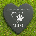 Personalised Heart Dog Grave Marker – Slate Pet Memorial Garden Plaque with Name, Dates & Tribute