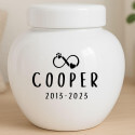 Urne funéraire pour chien personnalisée en céramique – Urne pour animal avec nom, dates & symbole amour éternel