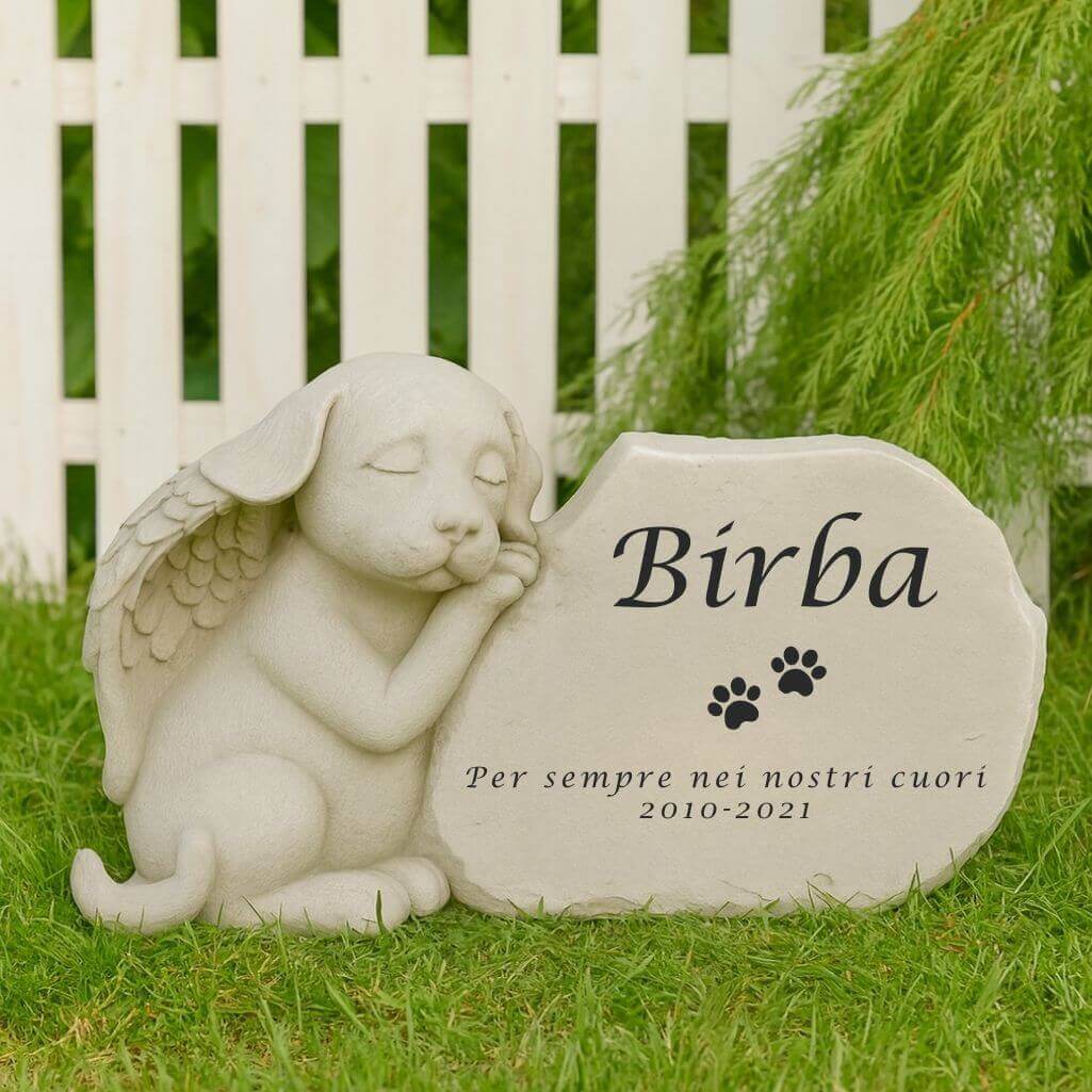 Personalised Dog Angel Memorial Headstone with Name & Tribute – Weatherproof Resin Grave Marker for Garden Display