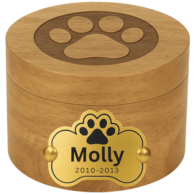 Urne funéraire pour chien en bois avec plaque en aluminium personnalisée – Urne pour animal avec nom & dates gravés